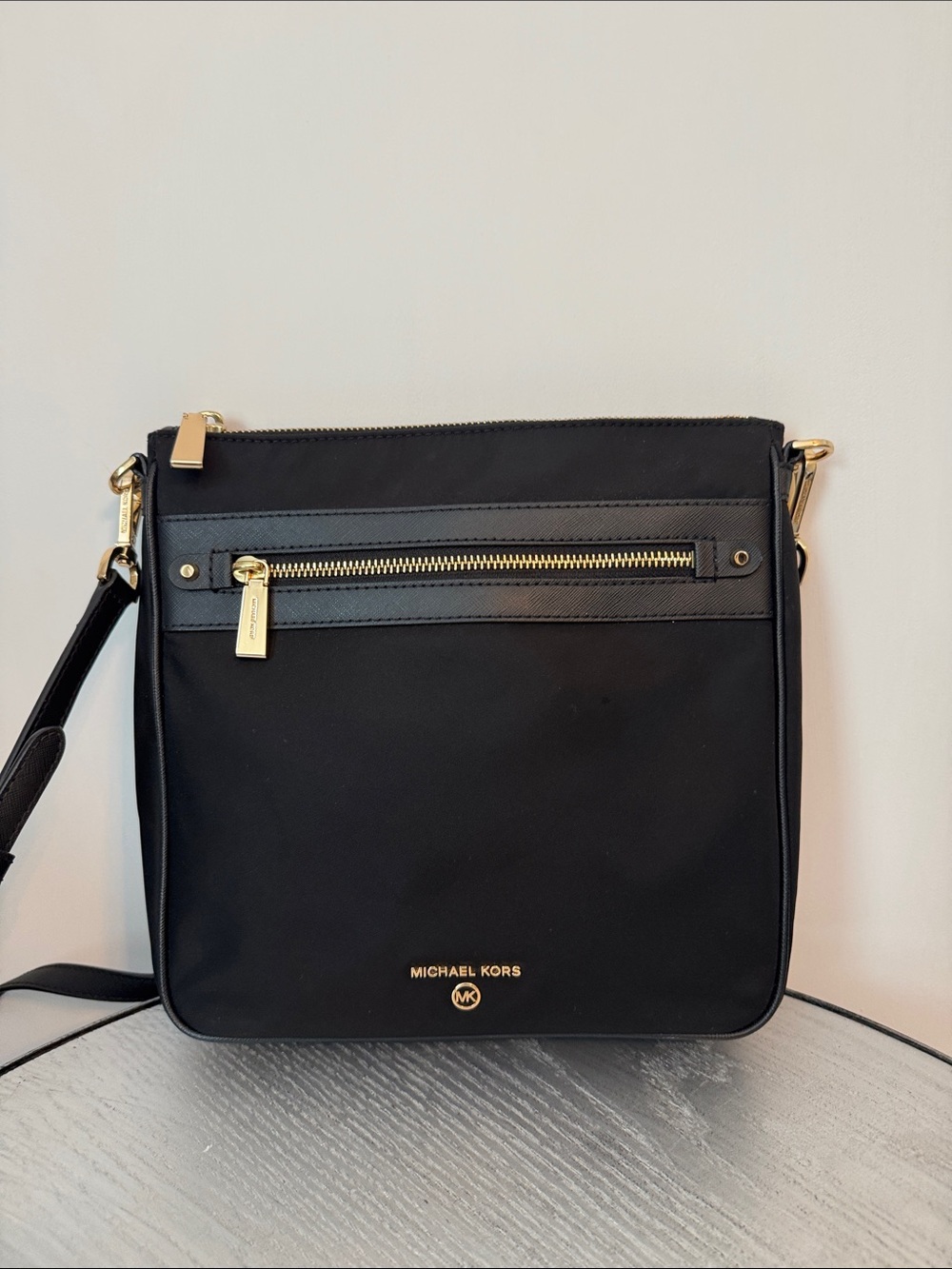 Michael Kors Black Crossbody Messenger with Gold-Tone Hardware